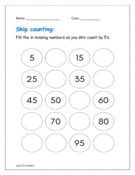 Fill the in missing numbers as you skin count by 5’s (skip counting by 5's worksheet)