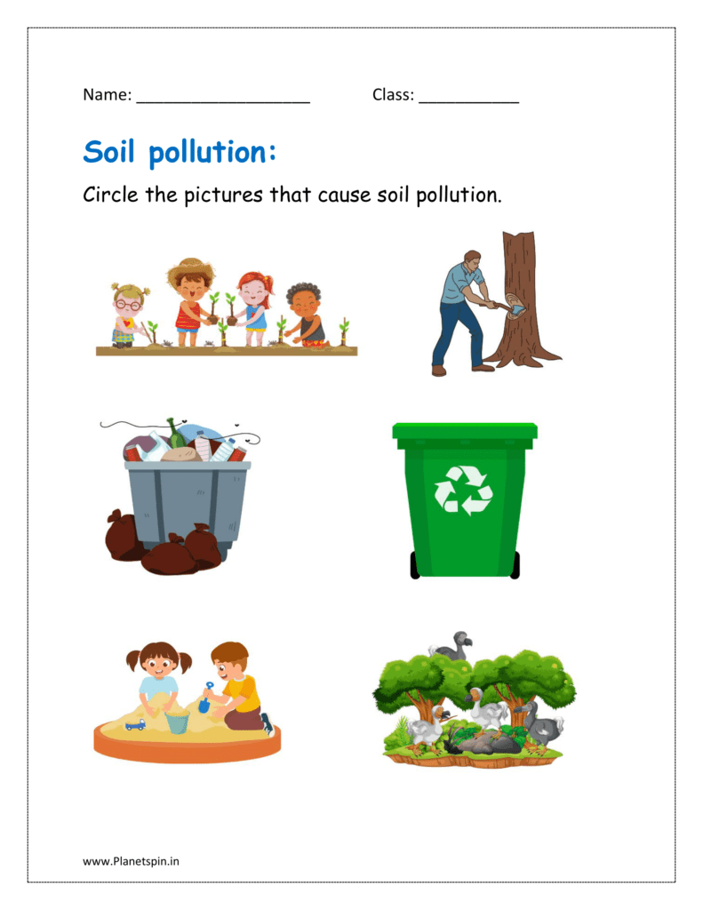 Soil pollution worksheet for kindergaten | Planetspin.in