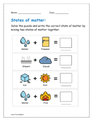 Solve the puzzle and write the correct state of matter by mixing two states of matter together