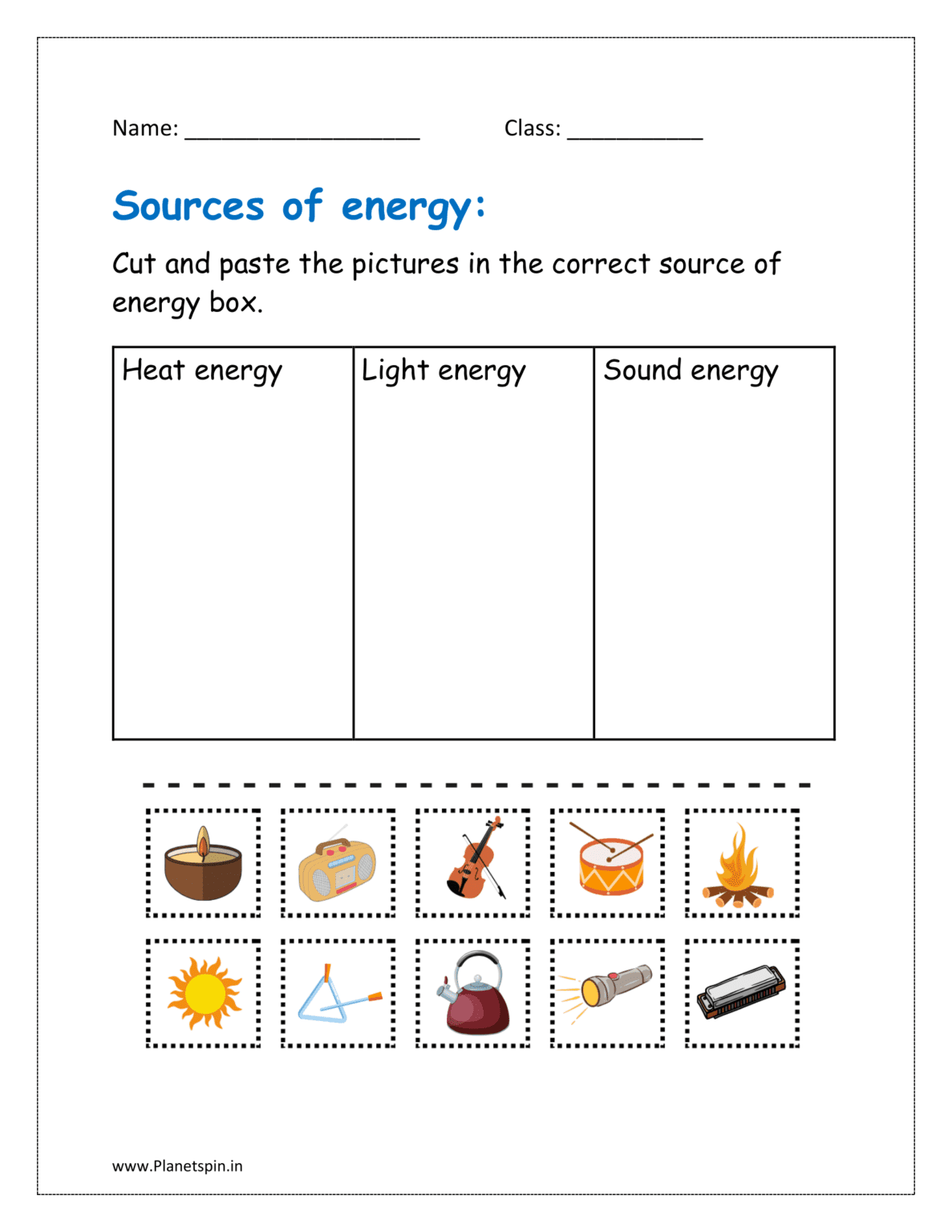 Sources of heat light and sound energy worksheet | Planetspin.in