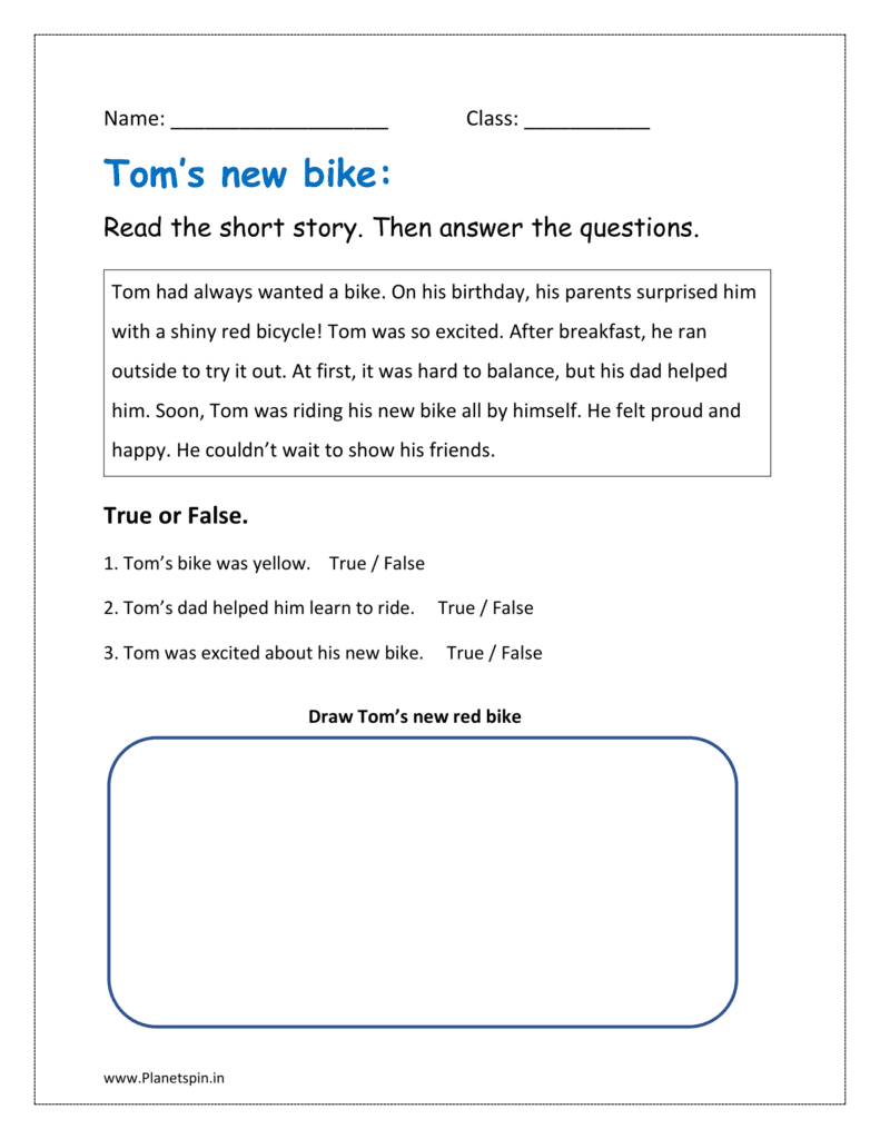 Tom’s new bike short story question