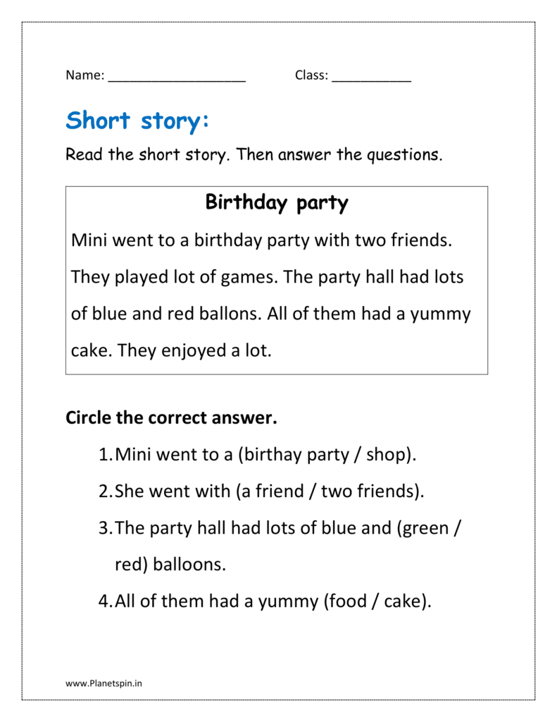 Birthday party short story question