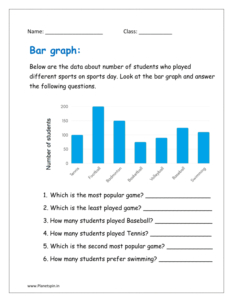 Reading the bar graph worksheet pdf related to the students who played sports and answer the questions