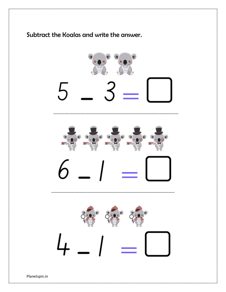 kindergarten subtraction sheets