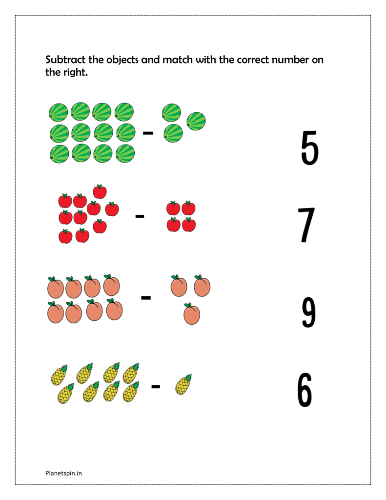 free subtraction worksheet for kindergarten