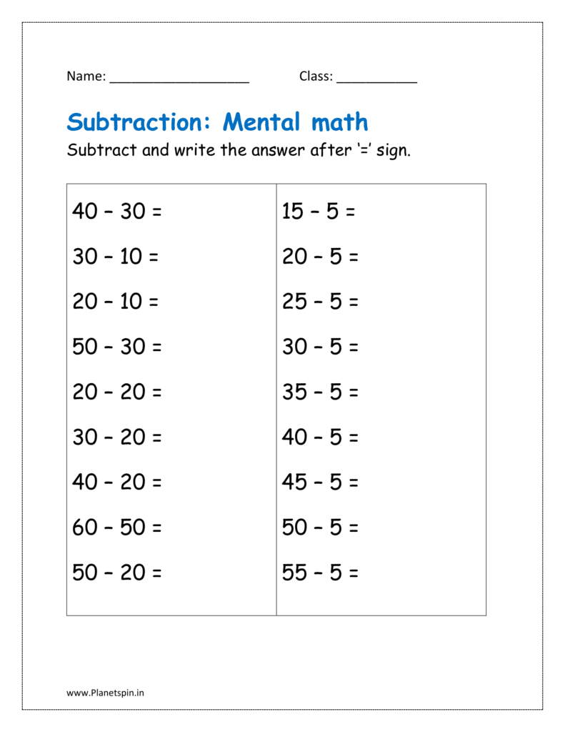 Subtract and write the answer after ‘=’ sign.