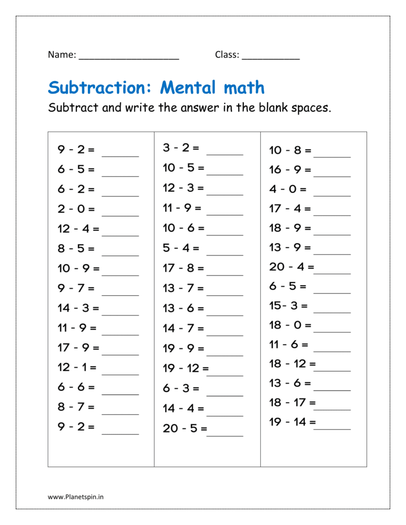 Subtract and write the answer after ‘=’ sign.