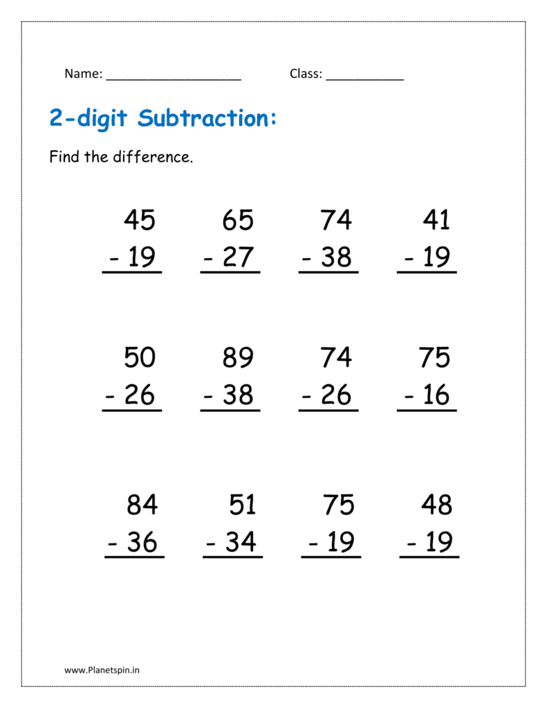 With burrowing: Subtraction (subtraction worksheets for grade 1 with borrowing)