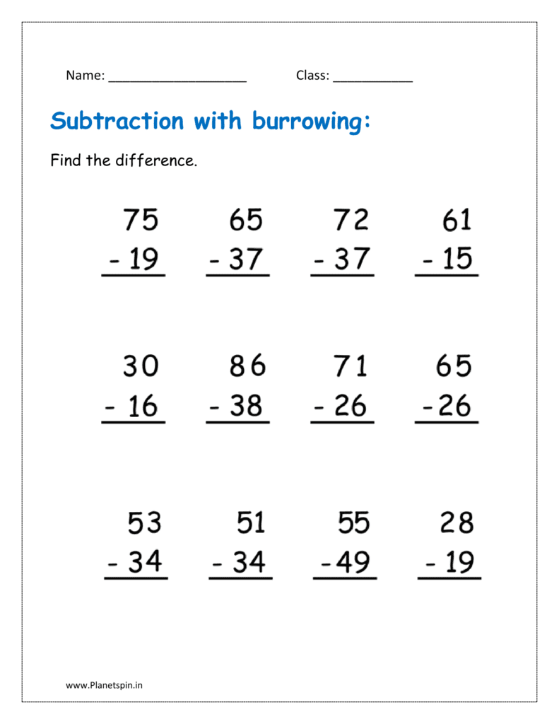 2nd sheet: subtraction with regrouping