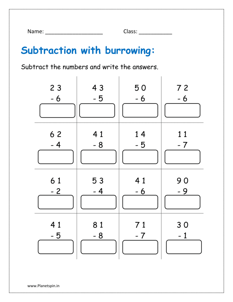 5th sheet: subtraction with regrouping