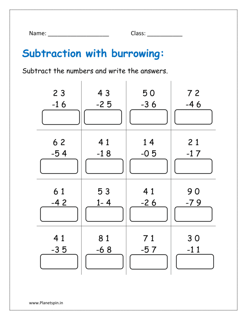 6th sheet: Two digit simple subtraction with regrouping