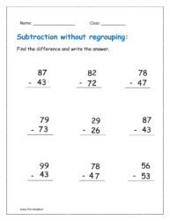 2-digit subtraction worksheet without burrowing