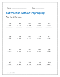 2-digit subtraction worksheet without burrowing