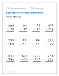 3-digit and 2-digit subtraction worksheet without burrowing