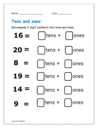 Tens and ones place worksheet for kindergarten