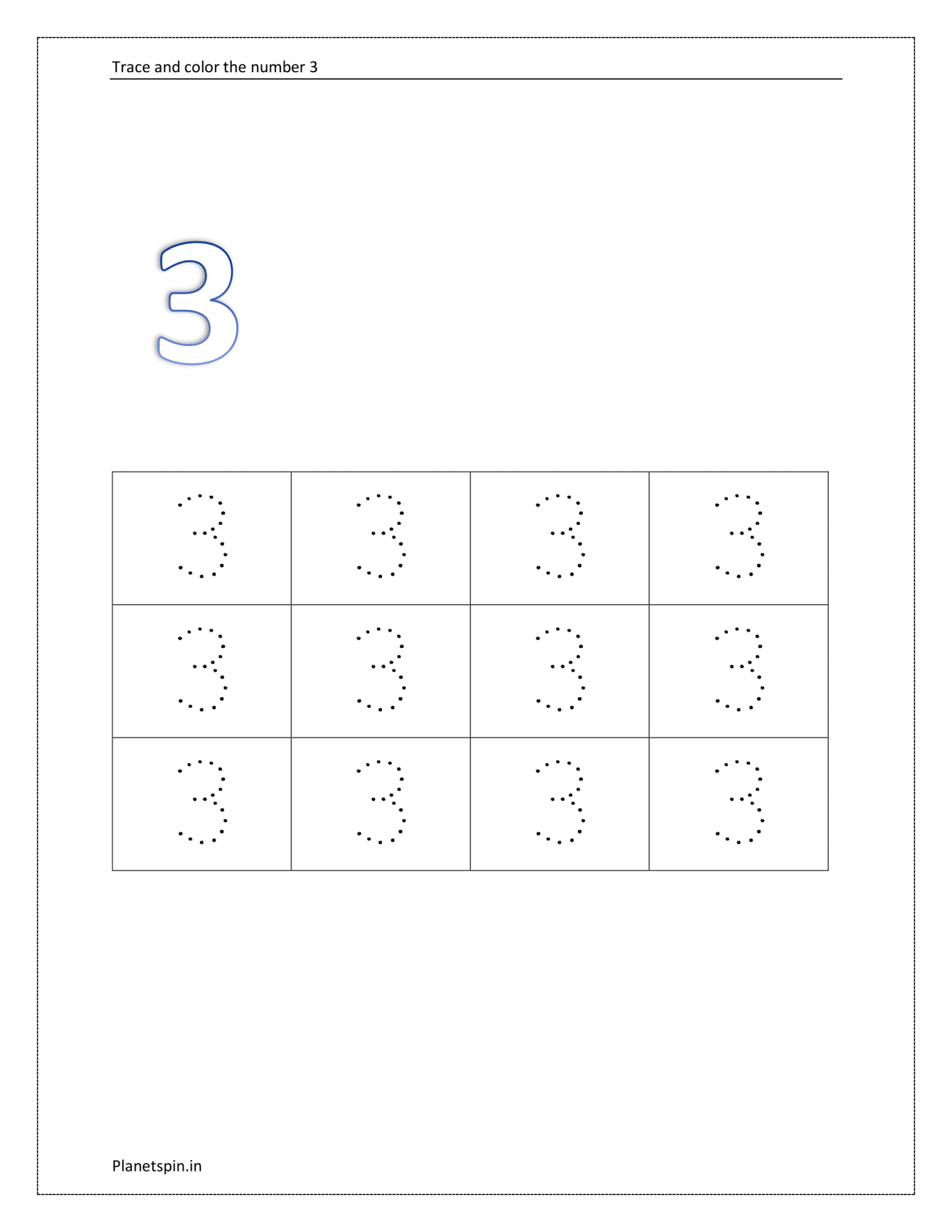 Number 3 worksheet for tracing | Planetspin.in