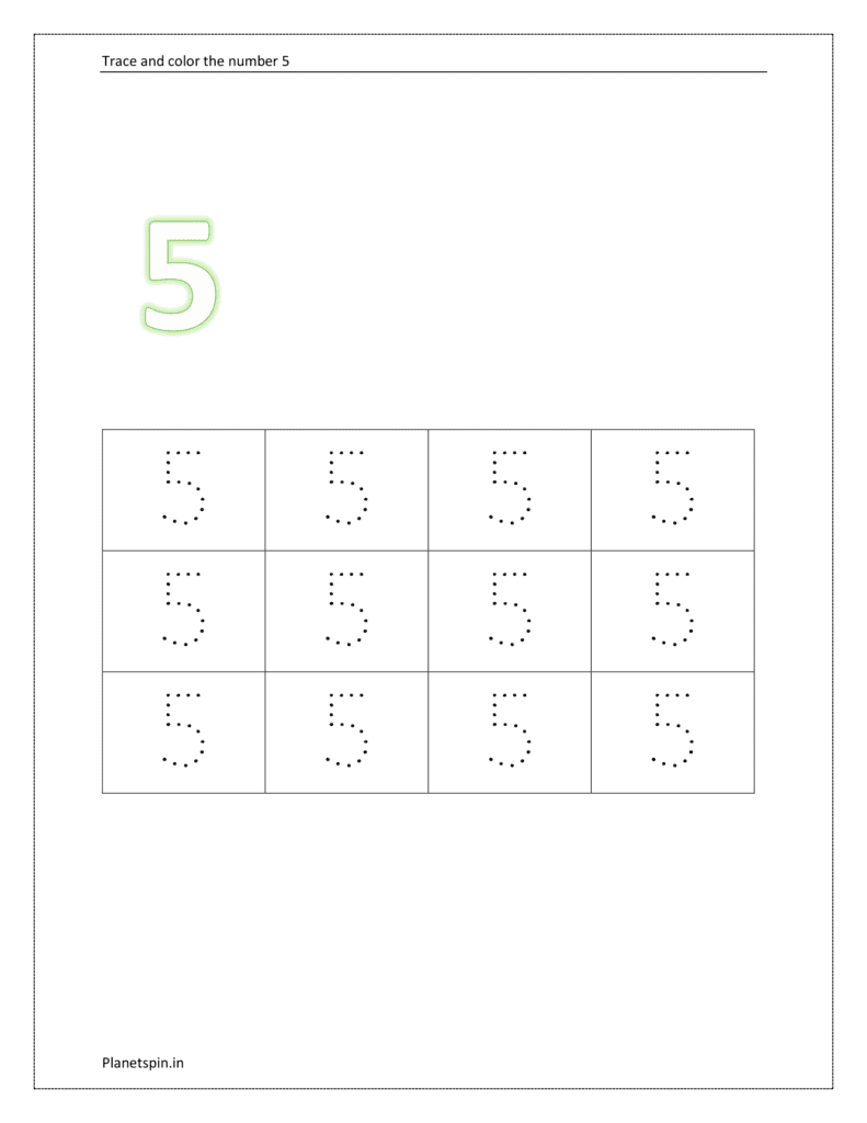 number 5 tracing worksheets for preschool
