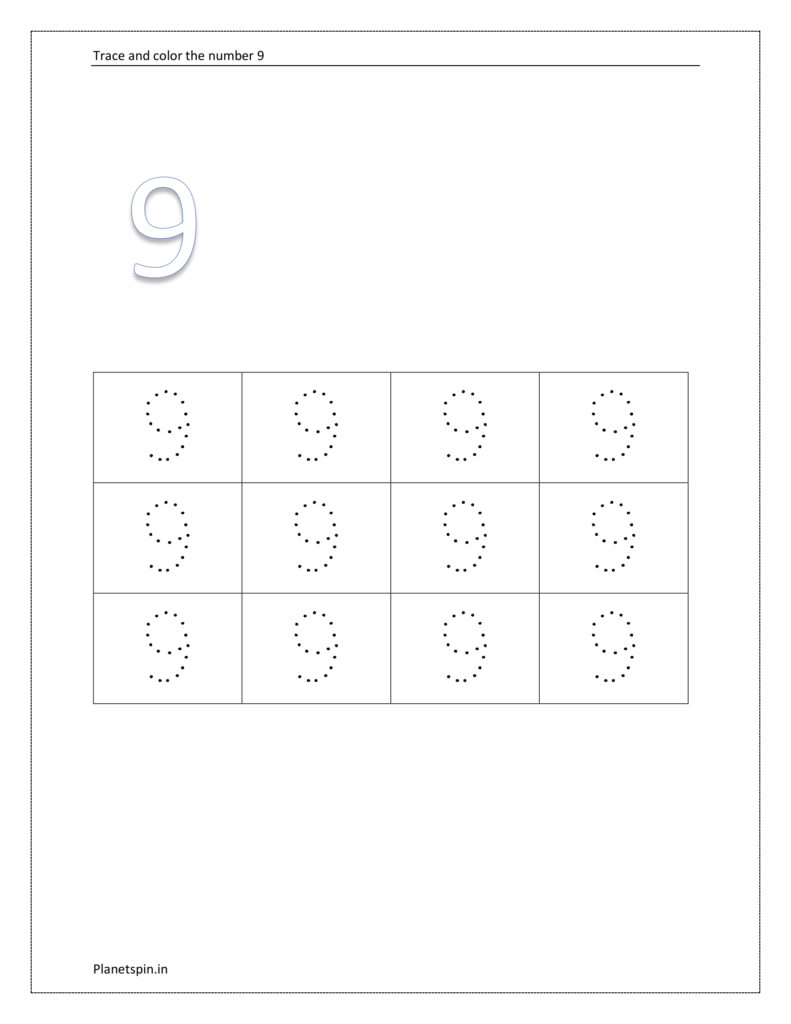 Tracing number 9 worksheet | Tracing and writing number 9