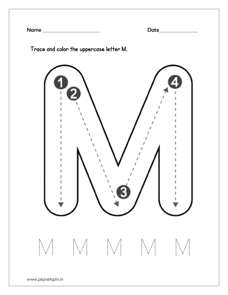 Alphabet tracing worksheets capital letters A to Z | Planetspin.in