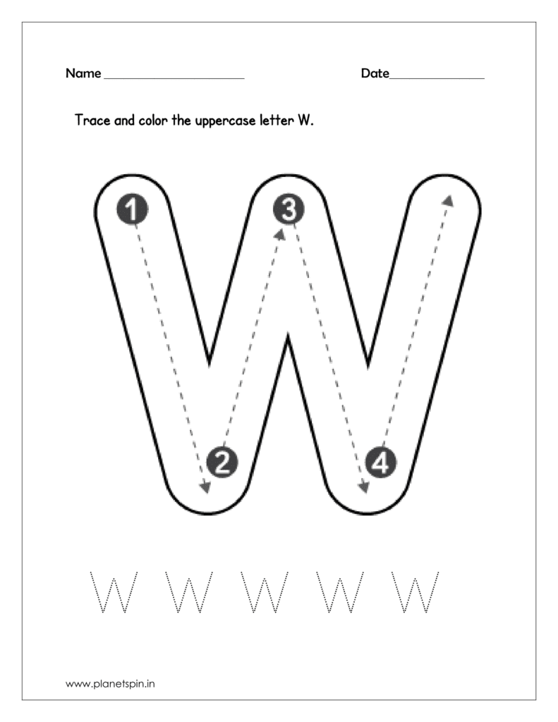 alphabet tracing worksheets for 
 capital letters W