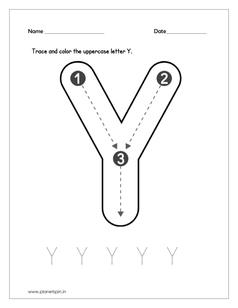 alphabet tracing worksheets for 
 capital letters Y