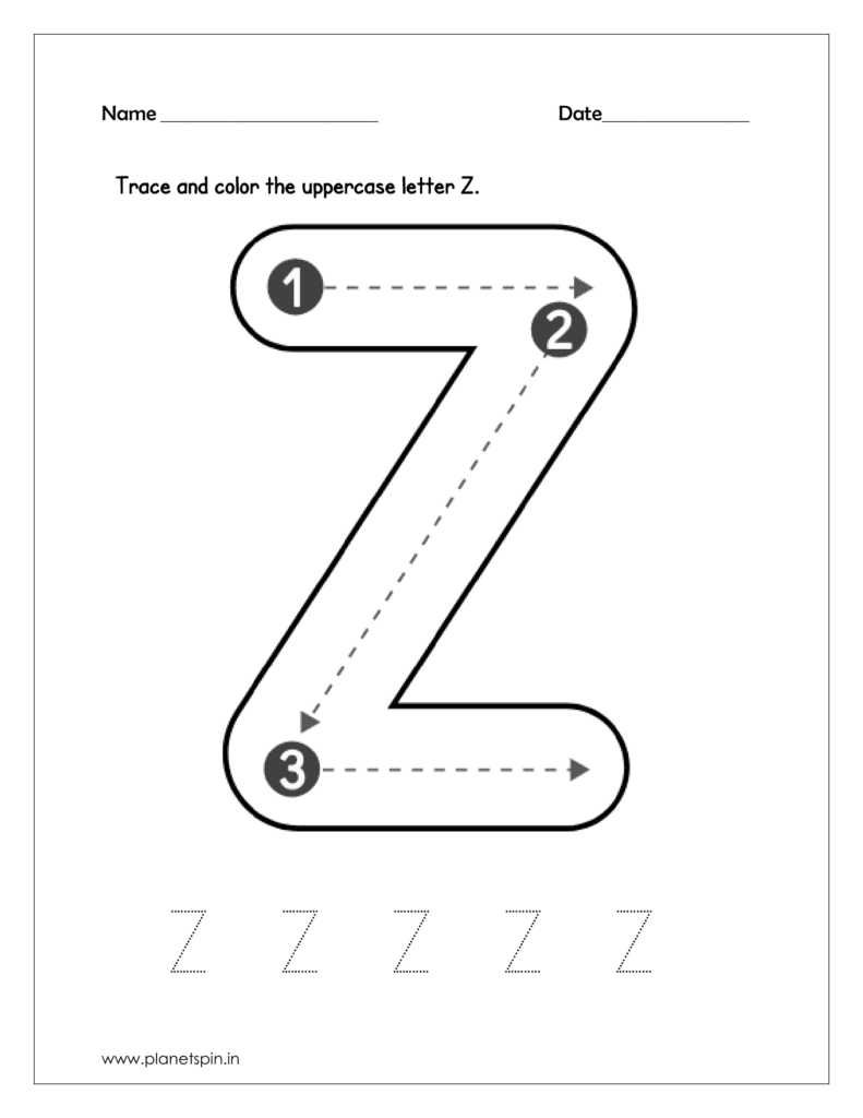 alphabet tracing worksheets for 
 capital letters Z