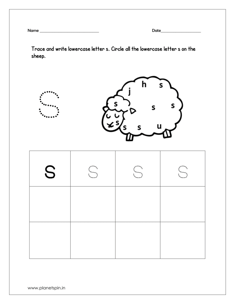 Then circle all the lowercase letter s drawn on the sheep.