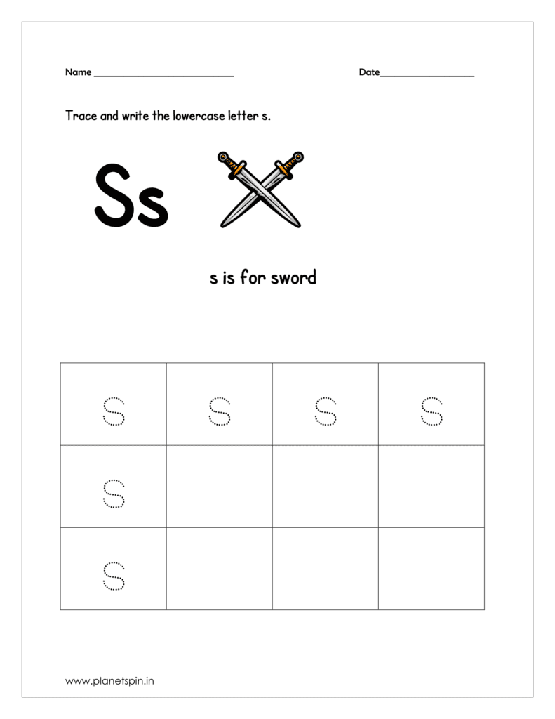 Trace and write lowercase letter s