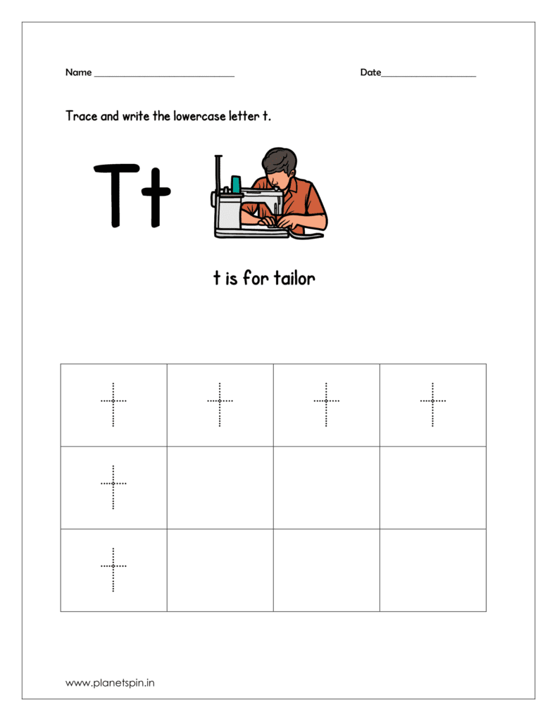 Trace and write the lowercase t