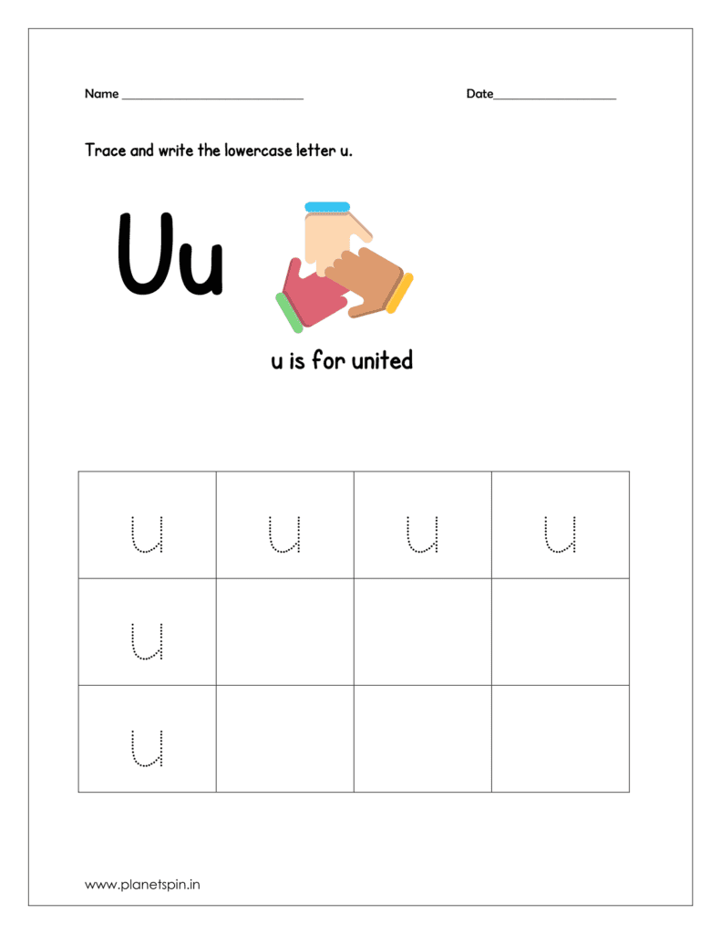 Trace and write the lowercase letter u