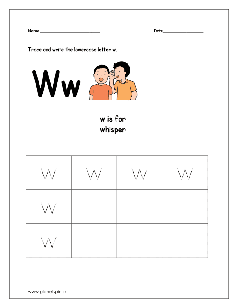 Trace and write the lowercase letterw