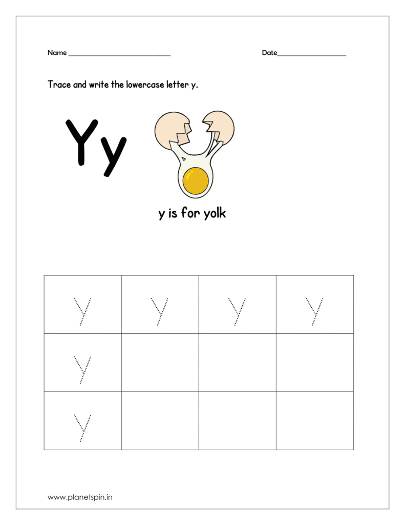 Trace and write the lowercase letter y 