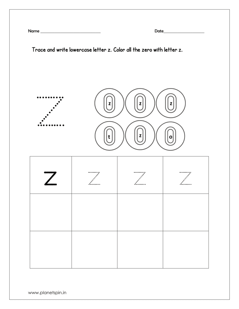 Color all the zero with lowercase letter z.