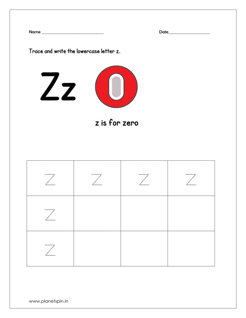 Trace and write the lowercase letter z