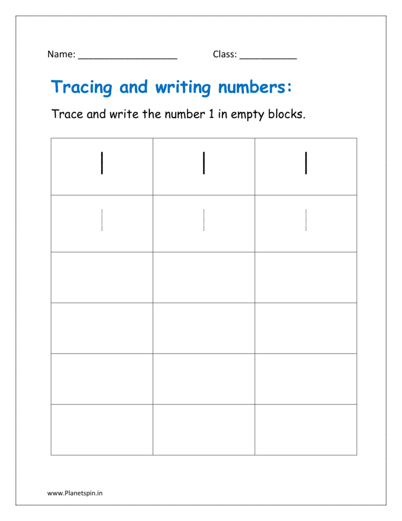 Trace and write the number 1 in all the rows