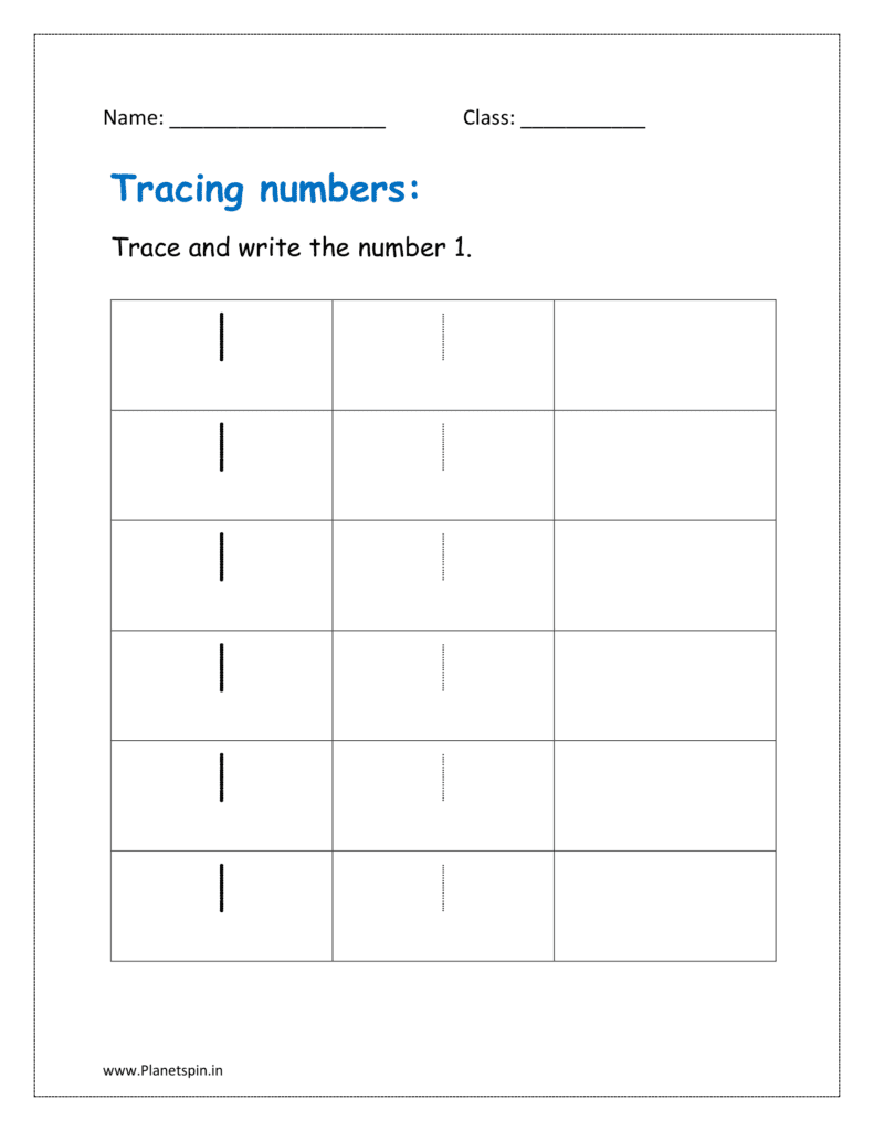 Trace and write the number 1