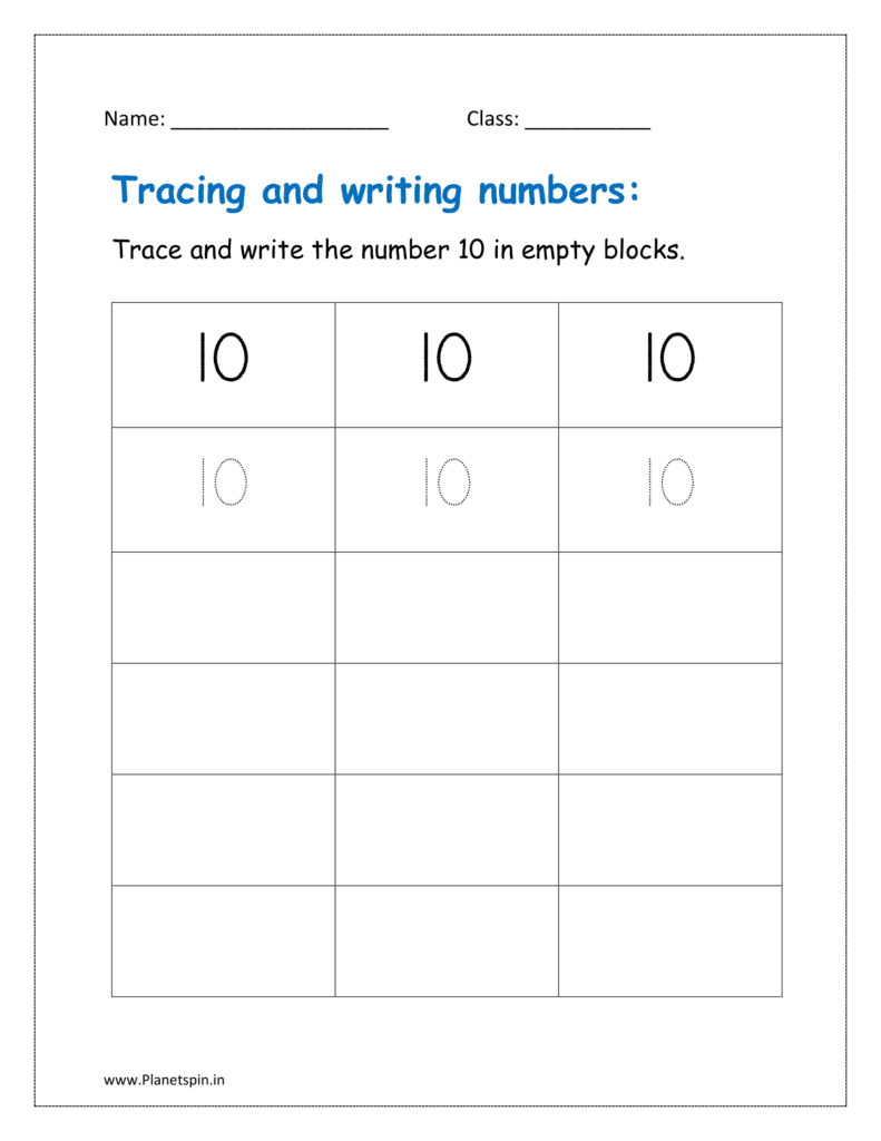 Trace and write the number 10 in all the rows