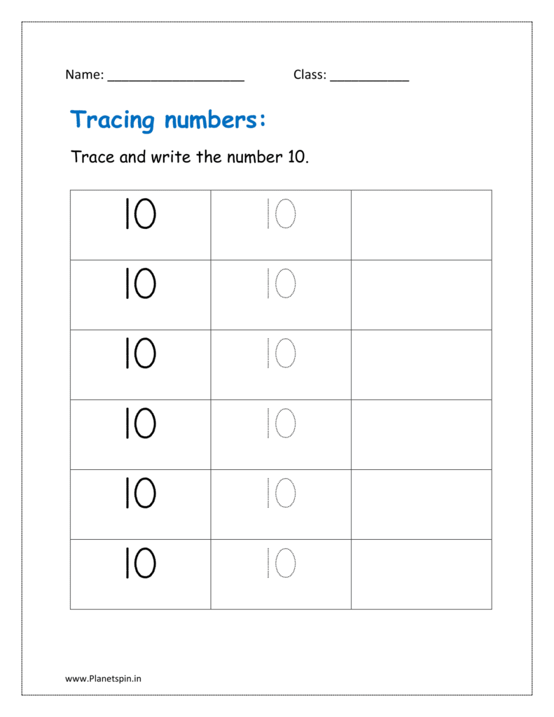 Trace and write the number 10 on dotted lines