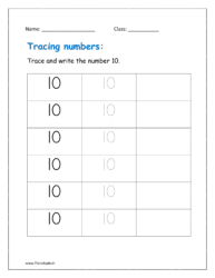 Trace and write the number 10 on dotted lines