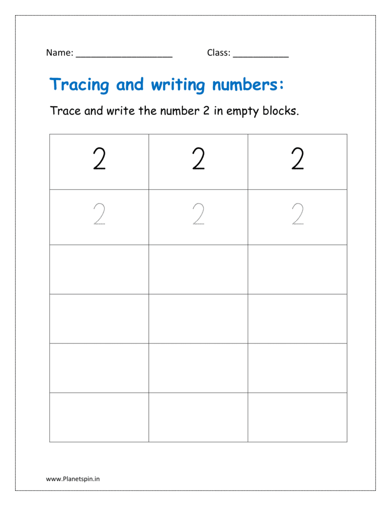 Trace and write the number 2 in all the rows