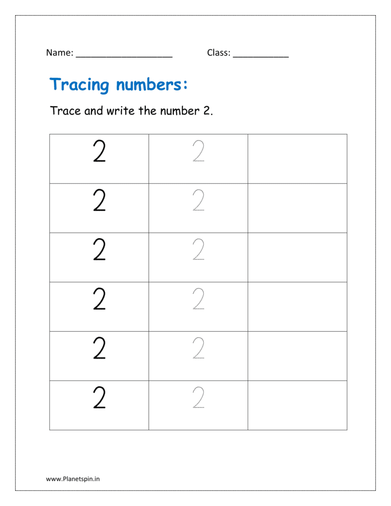 Trace and write the number 2 on dotted lines