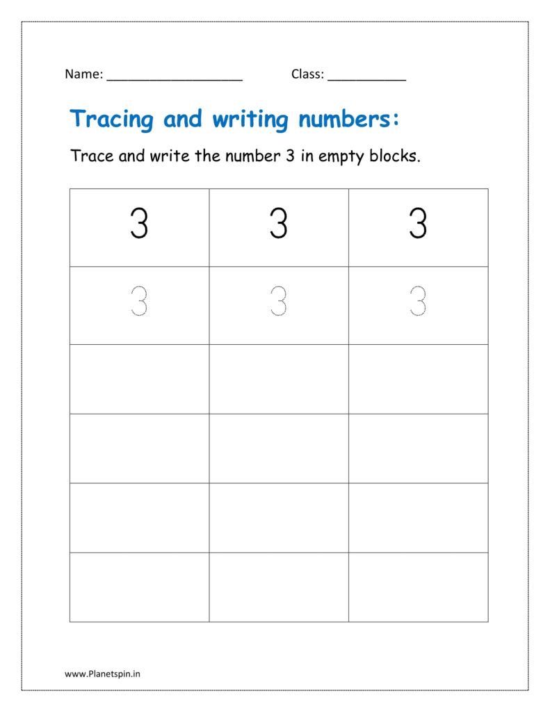 Trace and write the number 3 in all the rows in the given printable worksheet