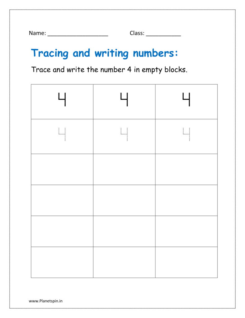 Trace and write the number 4 in all the rows