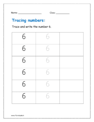 Trace and write the number 6 on dotted lines