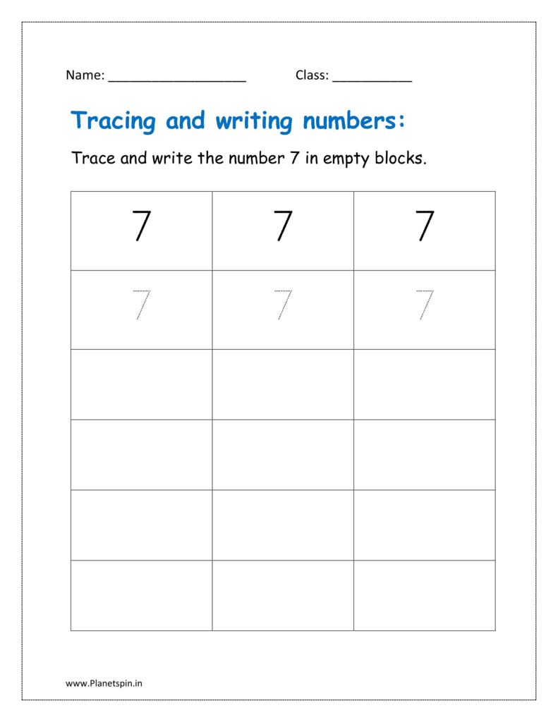 Trace and write the number 7 in all the rows