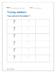 Trace and write the number 7 on dotted lines