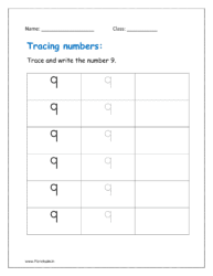 Trace and write the number 9 on dotted lines