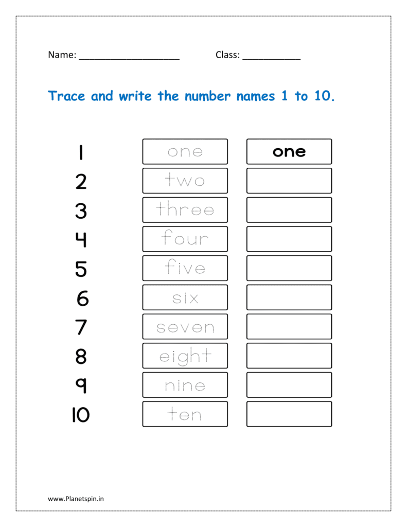 Trace and write the number names 1 to 10