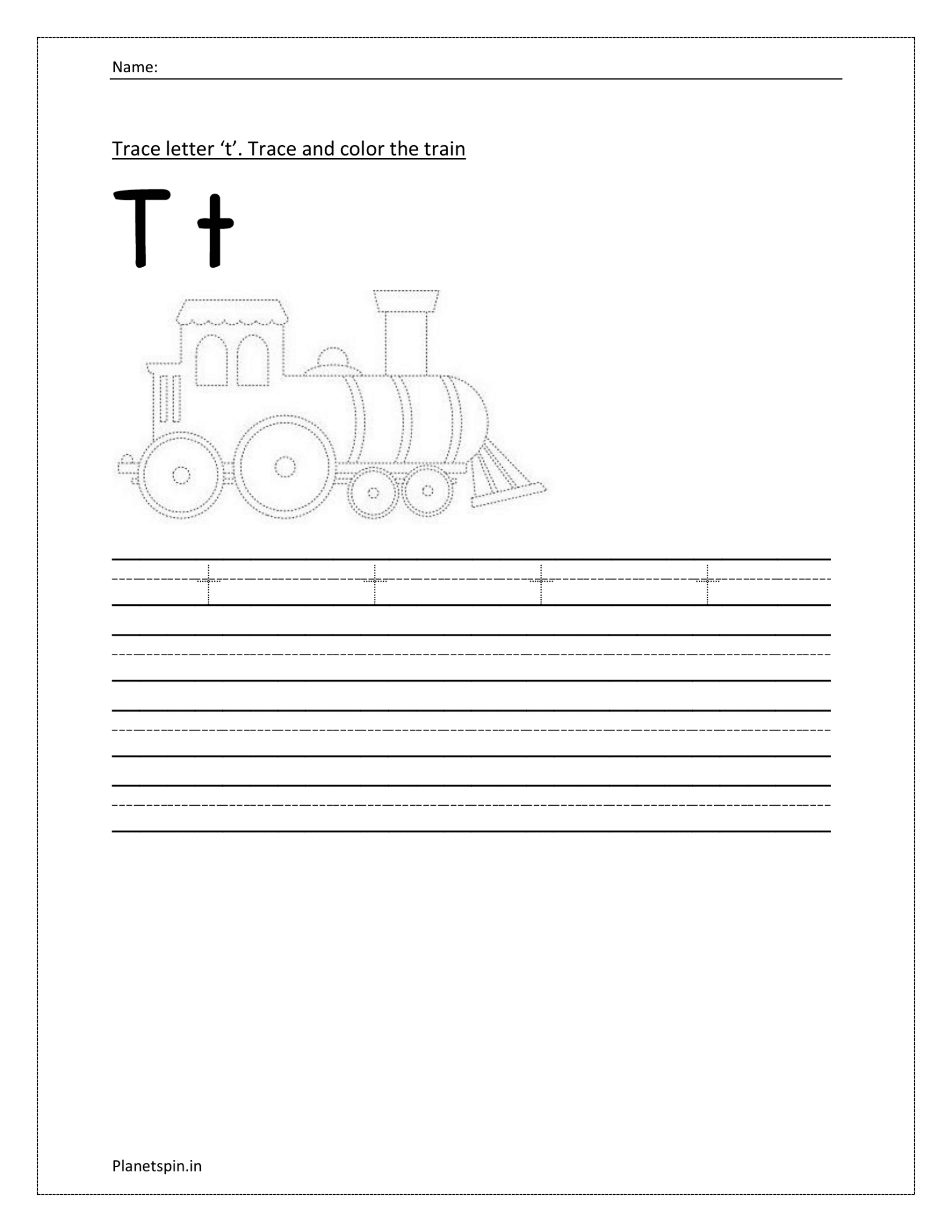 Letter t worksheet PDF | Planetspin.in