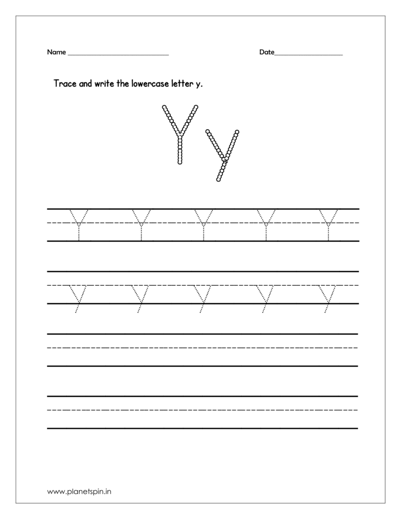 Trace and write the uppercase and lowercase y on four line 